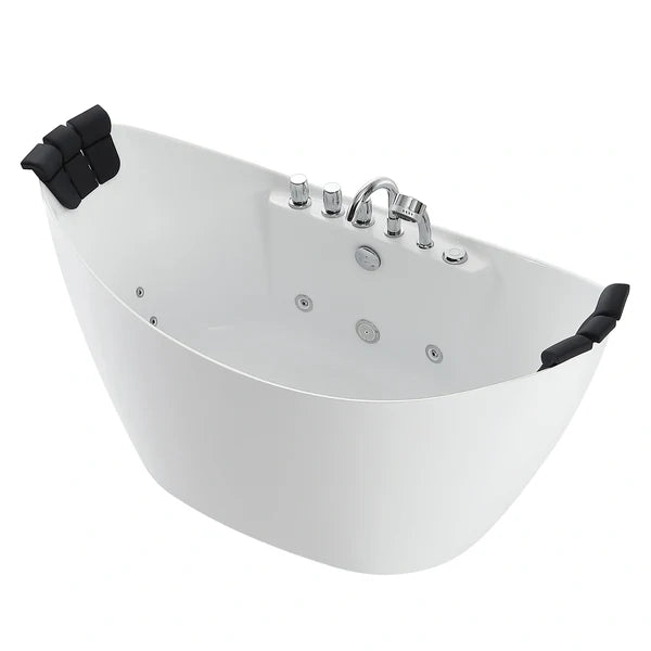 Empava 67" Freestanding Boat-shaped Whirlpool Bathtub with Center Drain | EMPV-67AIS10