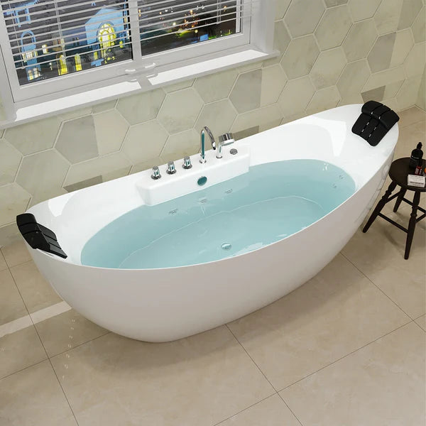 Empava 67" Freestanding Boat-shaped Whirlpool Bathtub with Center Drain | EMPV-67AIS10
