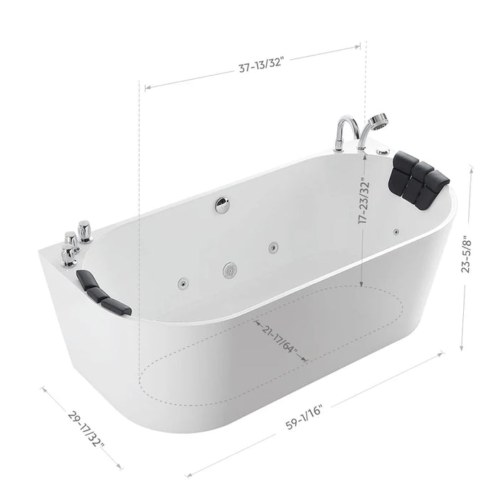 Empava 59" Freestanding Hydro Massage Whirlpool Bathtub with Center Drain | EMPV-59AIS06